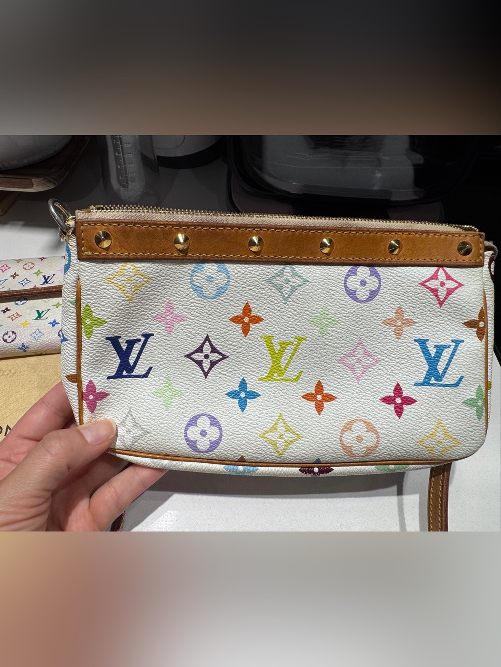 Louis Vuitton White Multicolor Monogram Wristlet Clutch
